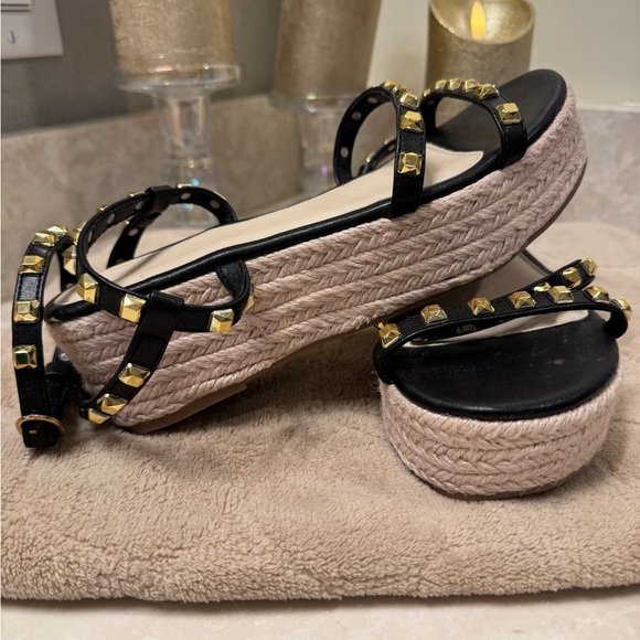 Rockstar gold stud gladiator platform  black espadrille punk goddess size 6 - Picture 11 of 15